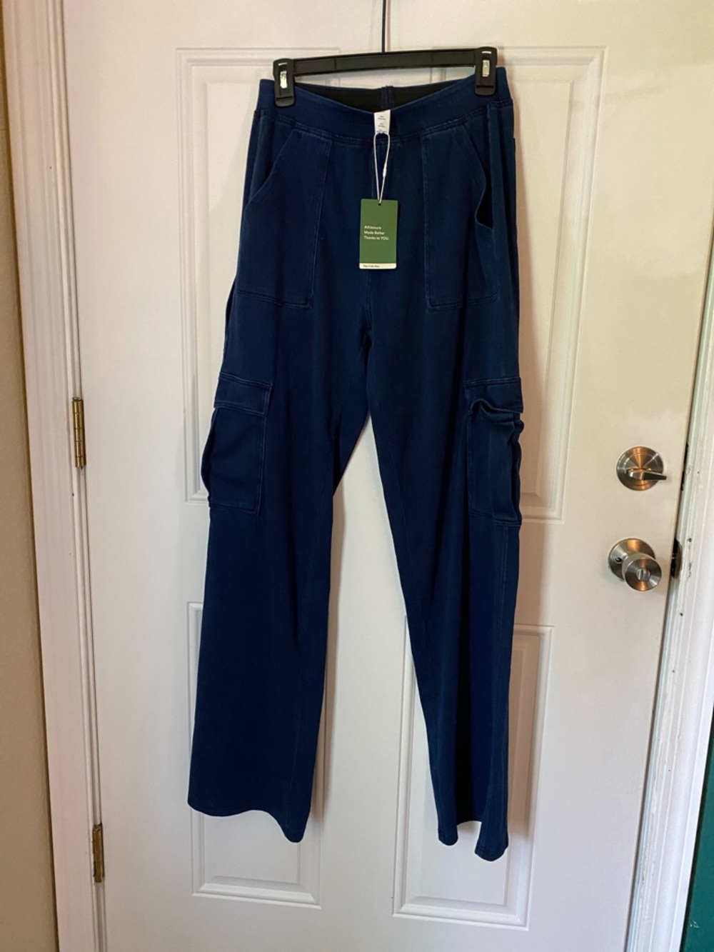 HALARA Navy denim Straight Leg Cargo pull on Pants medium tall